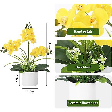 Real Touch Phalaenopsis Orchid in Pot, Artificial Fake Flowers with Vase for Table Centerpieces