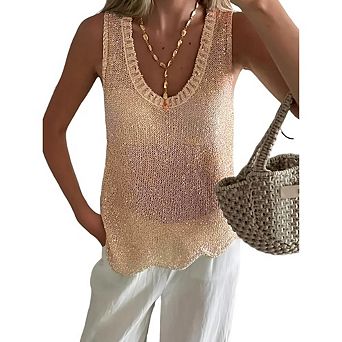 Women's Crochet Sparkly Tank Tops Summer Beach Vacation Top Sleeveless Vest
