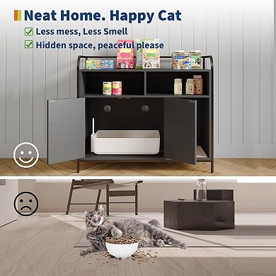 ANIXOL Hidden Barn Door Engineered Wood Cat Litter Box Cabinet