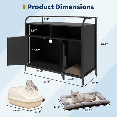 ANIXOL Hidden Barn Door Engineered Wood Cat Litter Box Cabinet