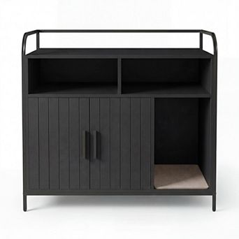 ANIXOL Hidden Barn Door Engineered Wood Cat Litter Box Cabinet