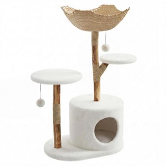ANIXOL Branch Design Rattan Wood Cat Tree Tower with Scratching Posts