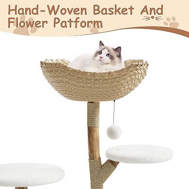 ANIXOL Branch Design Rattan Wood Cat Tree Tower with Scratching Posts