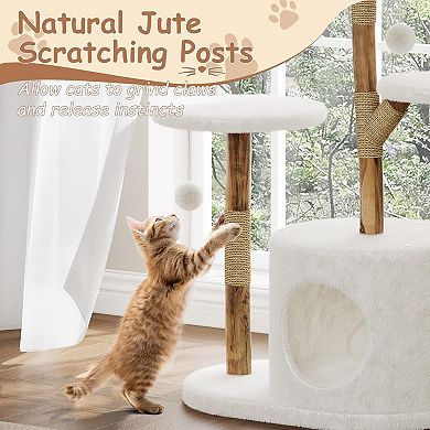 ANIXOL Branch Design Rattan Wood Cat Tree Tower with Scratching Posts