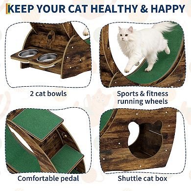 ANIXOL Multifunctional Wood Cat Exercise Wheel with Scratching Runway