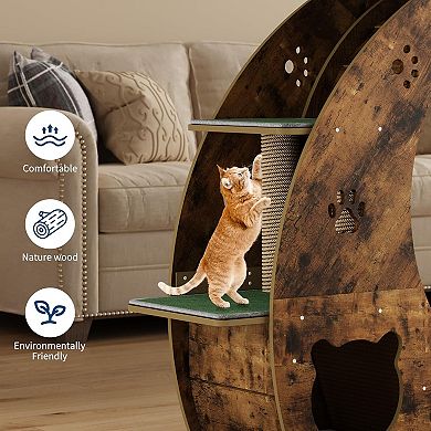 ANIXOL Multifunctional Wood Cat Exercise Wheel with Scratching Runway