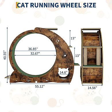 ANIXOL Multifunctional Wood Cat Exercise Wheel with Scratching Runway