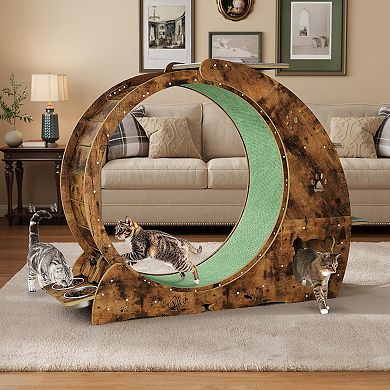ANIXOL Multifunctional Wood Cat Exercise Wheel with Scratching Runway