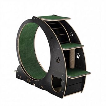 ANIXOL Multifunctional Wood Cat Exercise Wheel with Scratching Runway