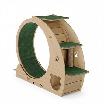 ANIXOL Multifunctional Wood Cat Exercise Wheel with Scratching Runway
