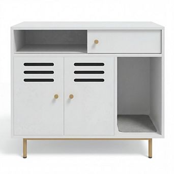 ANIXOL Hidden Ventilated Engineered Wood Cat Litter Box Cabinet with Drawer