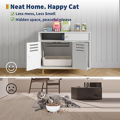 ANIXOL Hidden Ventilated Engineered Wood Cat Litter Box Cabinet with Drawer