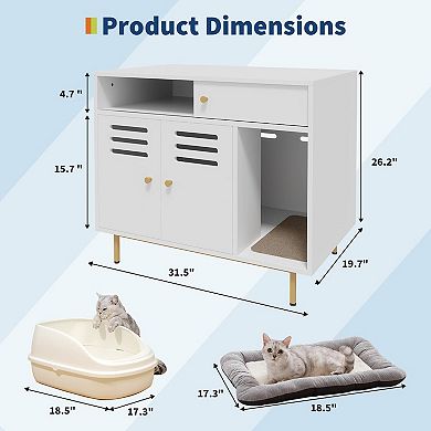 ANIXOL Hidden Ventilated Engineered Wood Cat Litter Box Cabinet with Drawer