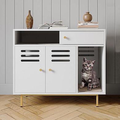 ANIXOL Hidden Ventilated Engineered Wood Cat Litter Box Cabinet with Drawer