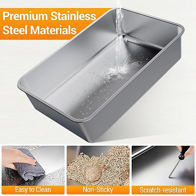 ANIXOL Enclosed High-Sided Stainless Steel Cat Litter Box with Scoop