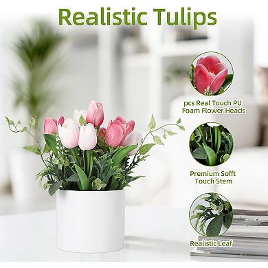 10 Pcs Artificial Tulips Flowers, Real Touch Faux Tulip Stems for Vase, Home Wedding Decorations