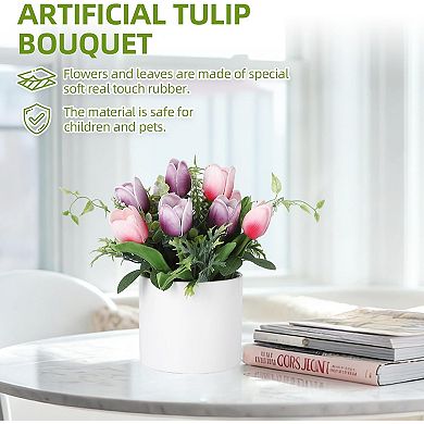 10 Pcs Artificial Tulips Flowers, Real Touch Faux Tulip Stems for Vase, Home Wedding Decorations