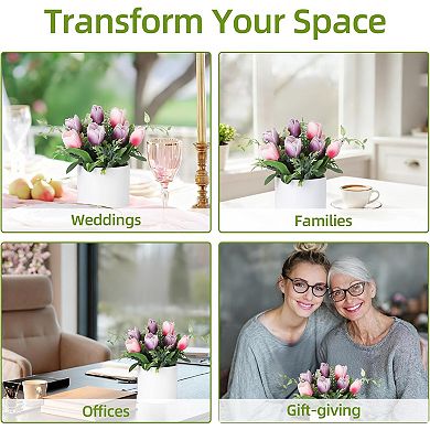 10 Pcs Artificial Tulips Flowers, Real Touch Faux Tulip Stems for Vase, Home Wedding Decorations