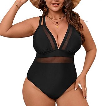 Womens Plus Size One Piece Swimsuit V Neck Tummy Control Bathing Suit Full Coverage Swimwear