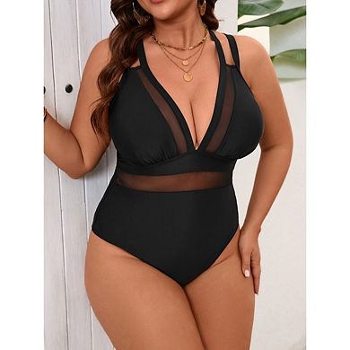 Womens Plus Size One Piece Swimsuit V Neck Tummy Control Bathing Suit Full Coverage Swimwear