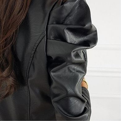 Women's Cropped Blazer Jackets PU Leather Solid Color Short Coat Outwear