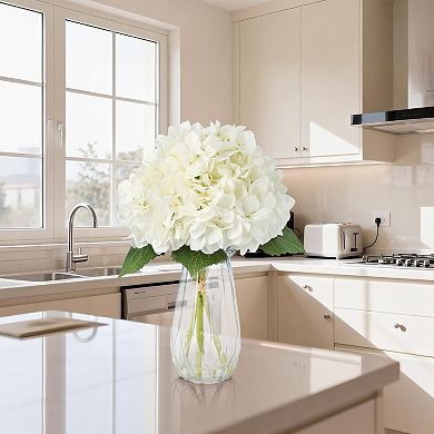 5-Piece Artificial Hydrangea Arrangement in Glass Vase-Fade-Resistant Silk Flowers with Faux Water