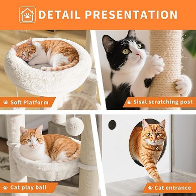 ANIXOL 3-in-1 Plush Wood Cat Tree with Hidden Litter Box Enclosure