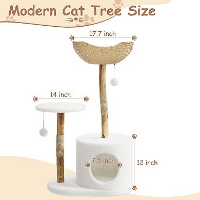 ANIXOL Minimalist Rattan Wood Cat Tree Tower with Scratching Post