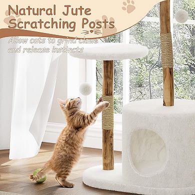 ANIXOL Minimalist Rattan Wood Cat Tree Tower with Scratching Post