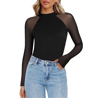 Zeagoo Blouses for Women Long Sleeve Mesh Mock Neck Tops Going Out Outfits Holiday Party Clothes