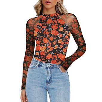 Zeagoo Blouses for Women Long Sleeve Mesh Mock Neck Tops Going Out Outfits Holiday Party Clothes