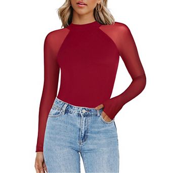 Zeagoo Blouses for Women Long Sleeve Mesh Mock Neck Tops Going Out Outfits Holiday Party Clothes