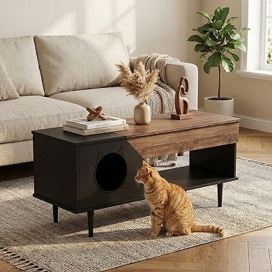 ANIXOL Cat Litter Box Coffee Table with Engineered Wood Storage Cabinet
