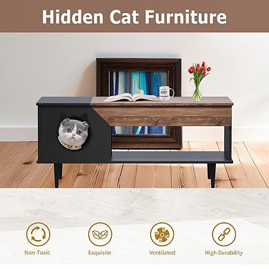 ANIXOL Cat Litter Box Coffee Table with Engineered Wood Storage Cabinet