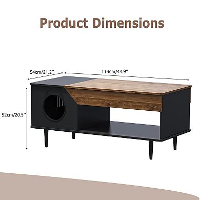ANIXOL Cat Litter Box Coffee Table with Engineered Wood Storage Cabinet