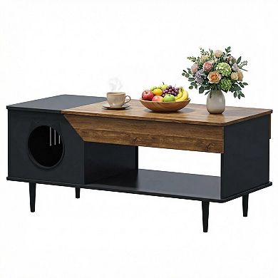 ANIXOL Cat Litter Box Coffee Table with Engineered Wood Storage Cabinet