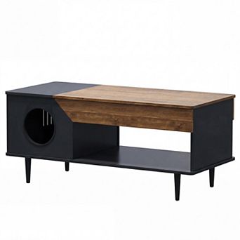 ANIXOL Cat Litter Box Coffee Table with Engineered Wood Storage Cabinet