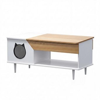 ANIXOL Cat Litter Box Coffee Table with Engineered Wood Storage Cabinet