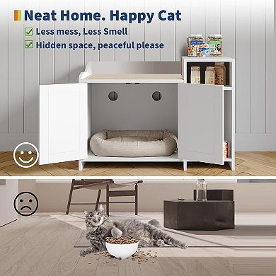 ANIXOL Hidden Retro Wood Engineered Cat Litter Box Cabinet