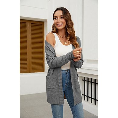 Women's Casual Long Knit Cardigan Solid Color Long Sleeve Sweater Soft Knit Oversized Loose Cardigan