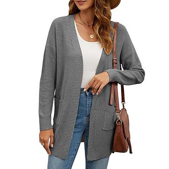 Women's Casual Long Knit Cardigan Solid Color Long Sleeve Sweater Soft Knit Oversized Loose Cardigan