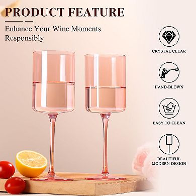 6-14 Oz Hand-Blown Square Crystal Wine Glasses Gift for Women Party Gift