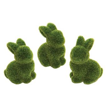 3 pc Moss Flocked Bunny Easter Figurines Set