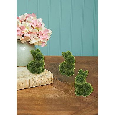 3PC Moss Flocked Bunny Easter Figurines Set