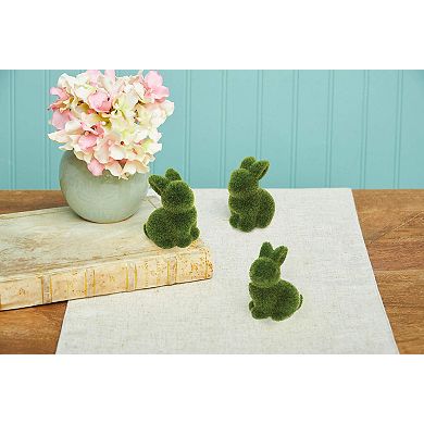 3PC Moss Flocked Bunny Easter Figurines Set