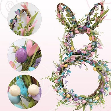 26”Foldable Bunny Easter Wreath Egg Decor Door Garden