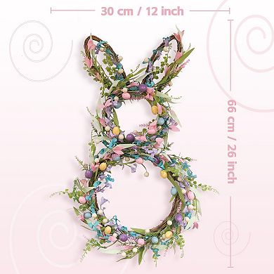 26”Foldable Bunny Easter Wreath Egg Decor Door Garden