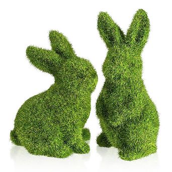 2 pc Easter Bunny Faux Moss Rabbit Spring Garden Table Decor