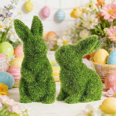 2PC Easter Bunny Faux Moss Rabbit Spring Garden Table Decor