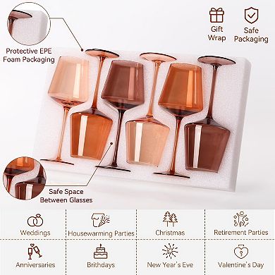 6-18oz Hand Blown Crystal Stemmed Wine Glasses for Fall Winter Dining Gift